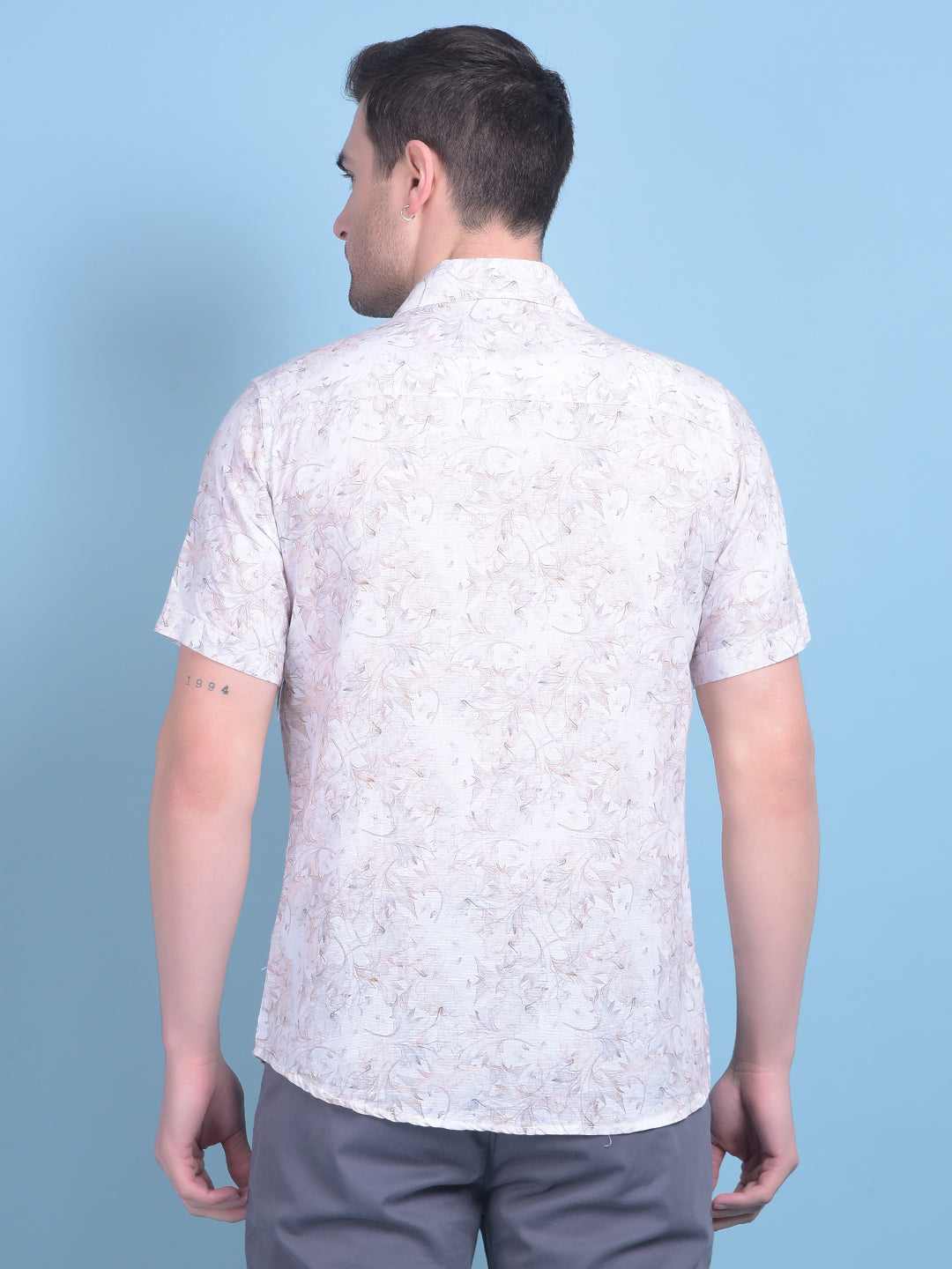 Peach Floral Print 100% Cotton Shirt-Men Shirts-Crimsoune Club