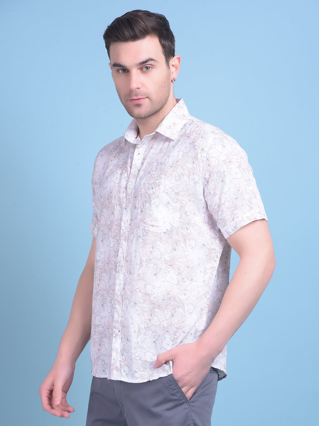 Peach Floral Print 100% Cotton Shirt-Men Shirts-Crimsoune Club