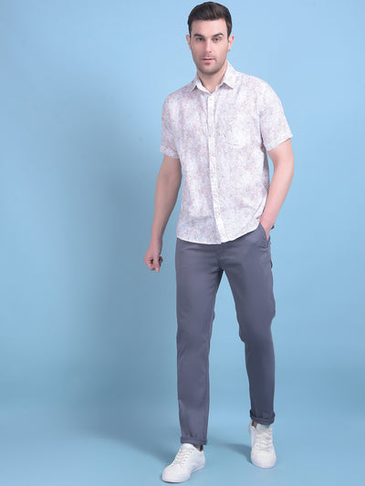 Peach Floral Print 100% Cotton Shirt-Men Shirts-Crimsoune Club