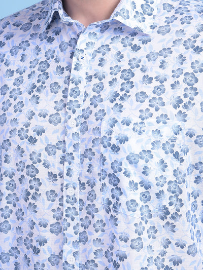 Blue Floral Print 100% Cotton Shirt-Men Shirts-Crimsoune Club