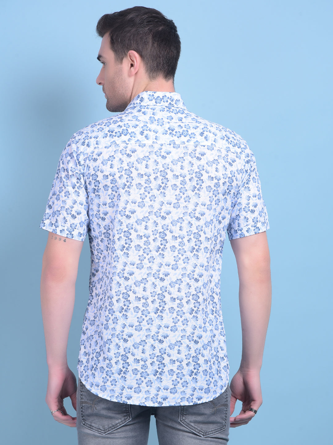 Blue Floral Print 100% Cotton Shirt-Men Shirts-Crimsoune Club