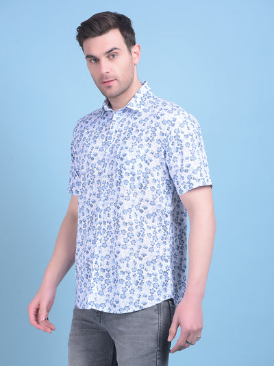 Blue Floral Print 100% Cotton Shirt-Men Shirts-Crimsoune Club