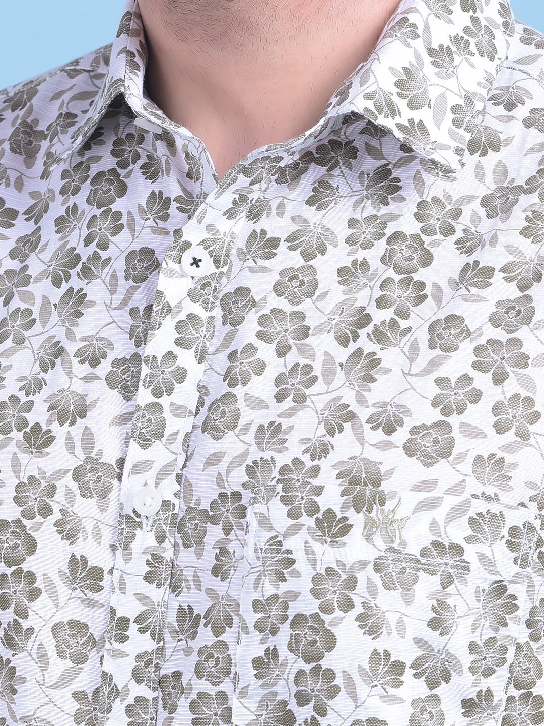 Olive Floral Print 100% Cotton Shirt-Men Shirts-Crimsoune Club