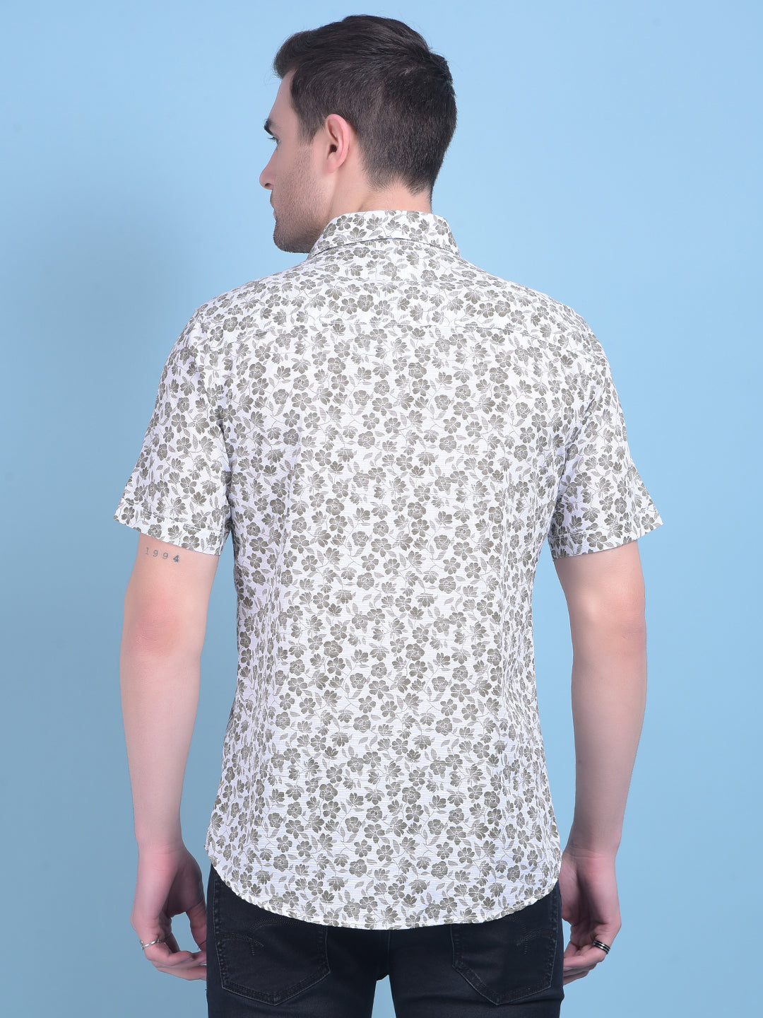 Olive Floral Print 100% Cotton Shirt-Men Shirts-Crimsoune Club