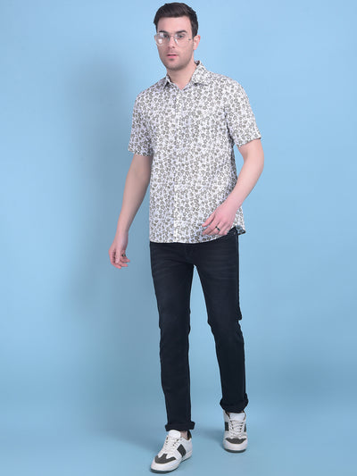 Olive Floral Print 100% Cotton Shirt-Men Shirts-Crimsoune Club