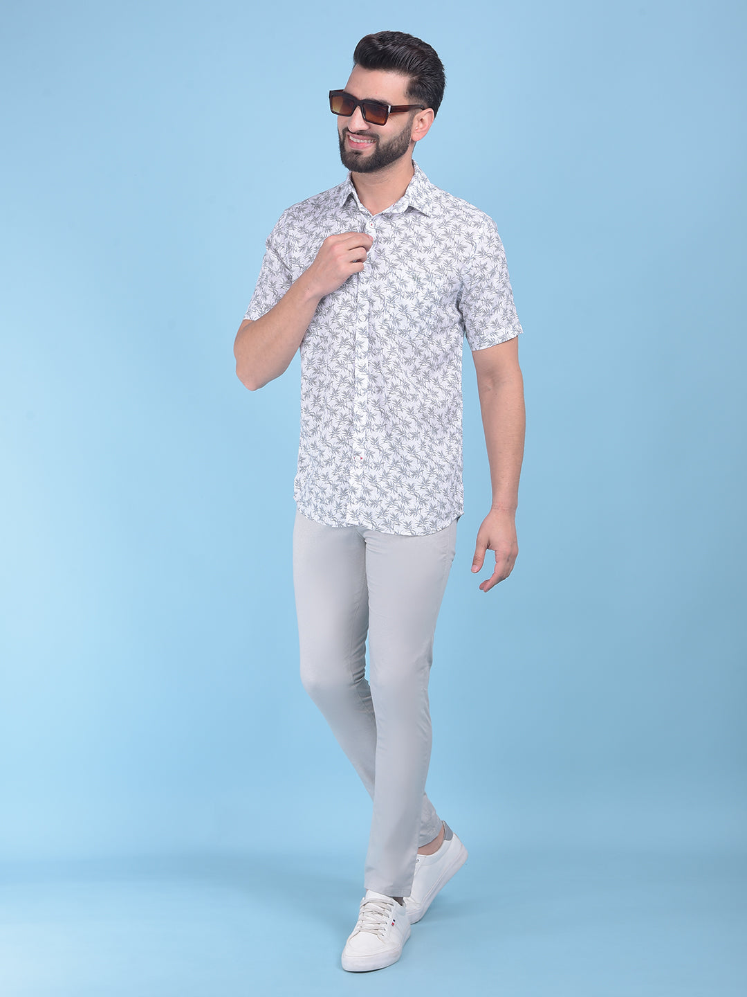 White Floral Print Shirt-Men Shirts-Crimsoune Club