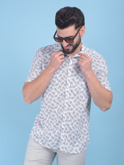 White Floral Print Shirt-Men Shirts-Crimsoune Club