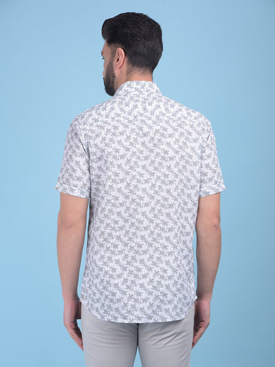 White Floral Print Shirt-Men Shirts-Crimsoune Club