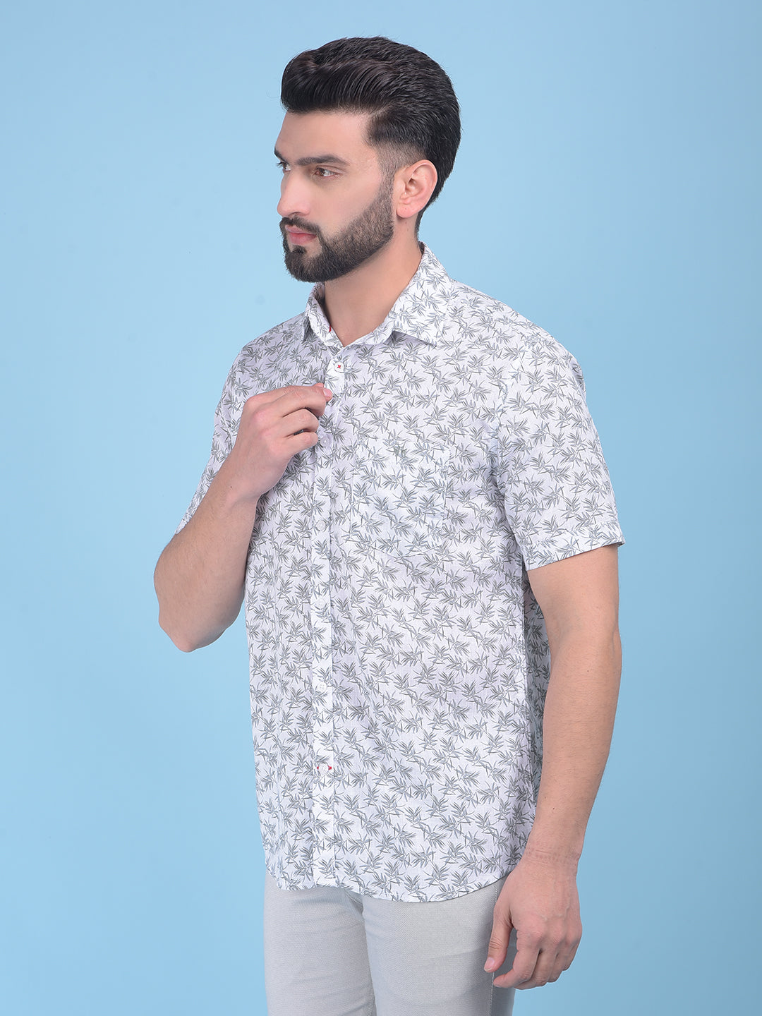 White Floral Print Shirt-Men Shirts-Crimsoune Club