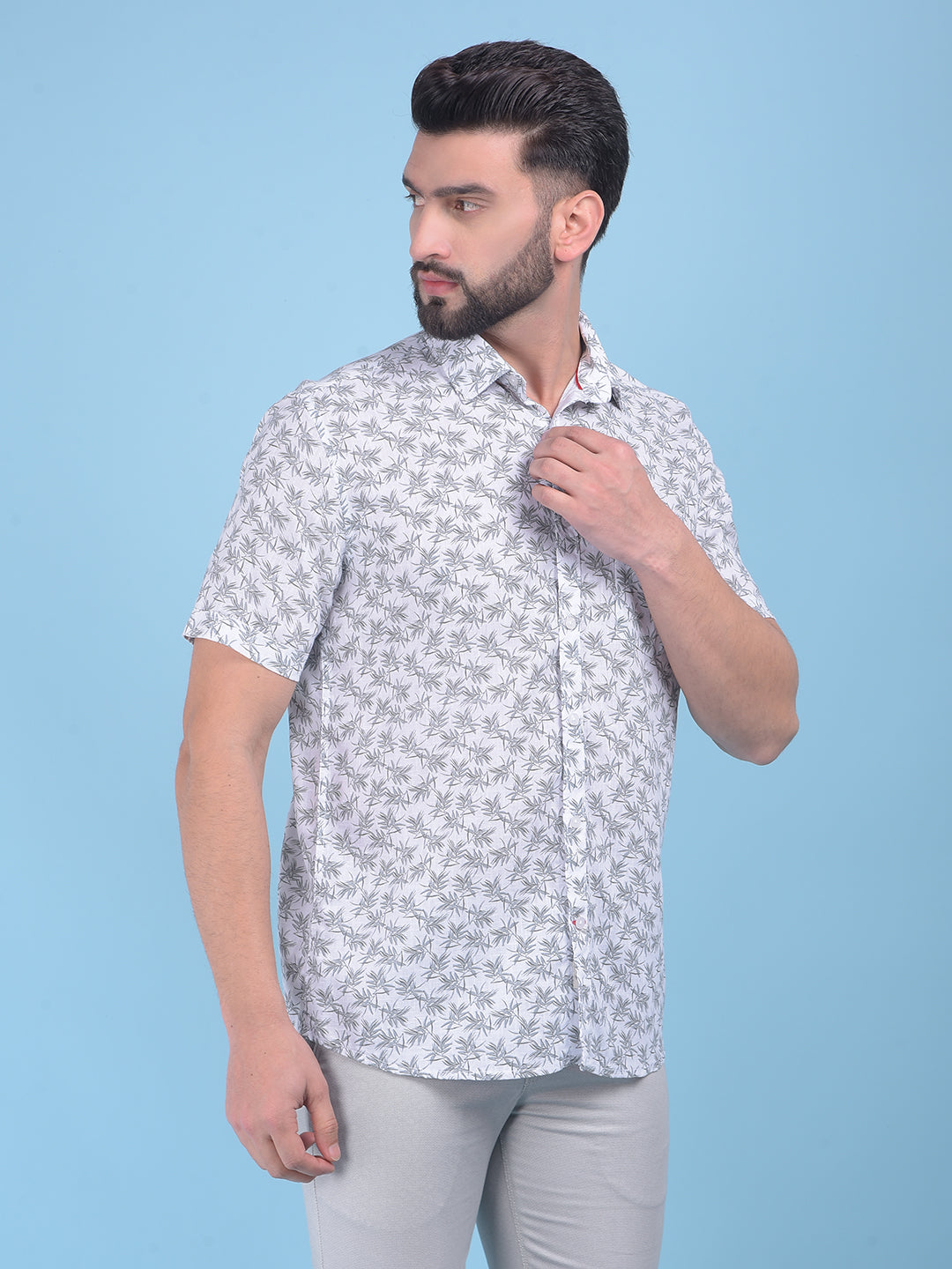 White Floral Print Shirt-Men Shirts-Crimsoune Club