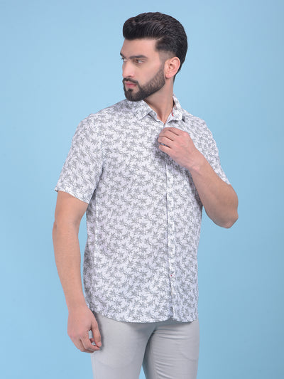 White Floral Print Shirt-Men Shirts-Crimsoune Club