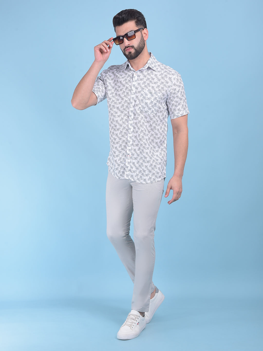 White Floral Print Shirt-Men Shirts-Crimsoune Club