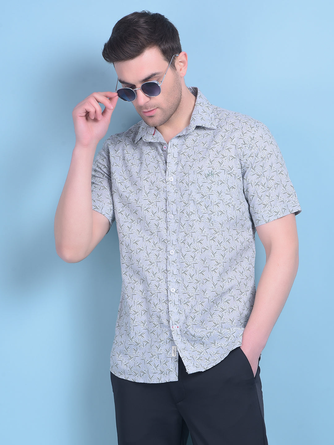 Grey Floral Print Shirt-Men Shirts-Crimsoune Club