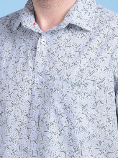 Grey Floral Print Shirt-Men Shirts-Crimsoune Club