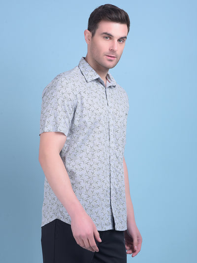 Grey Floral Print Shirt-Men Shirts-Crimsoune Club