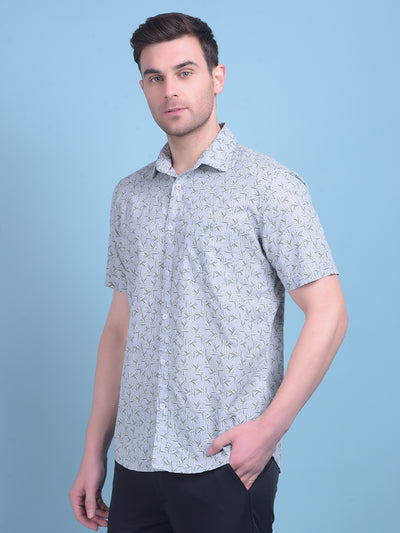 Grey Floral Print Shirt-Men Shirts-Crimsoune Club