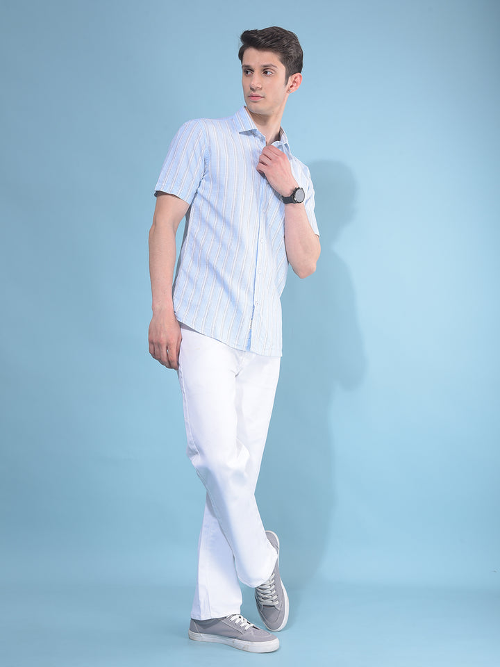 Blue Vertical Striped 100% Cotton Shirt-Men Shirts-Crimsoune Club
