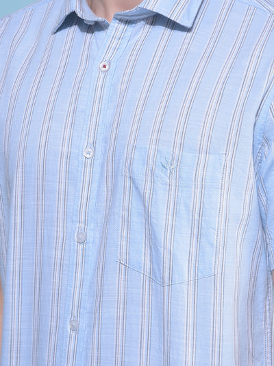 Blue Vertical Striped 100% Cotton Shirt-Men Shirts-Crimsoune Club