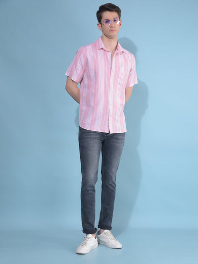 Pink Vertical Striped Linen Shirt-Men Shirts-Crimsoune Club