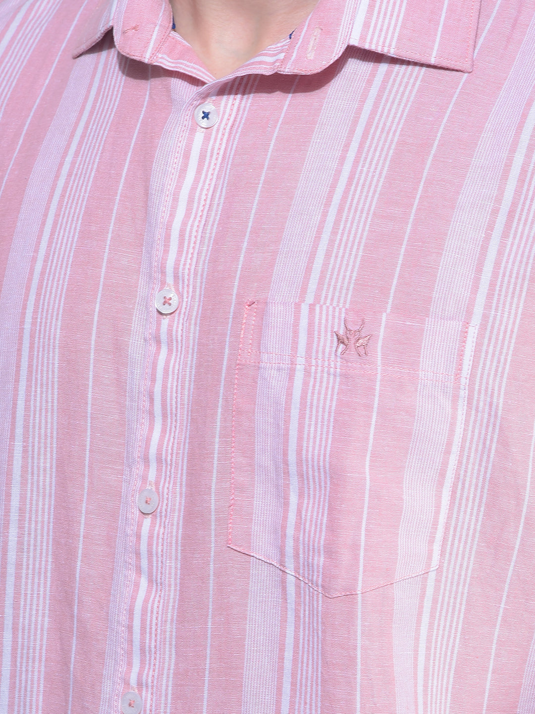 Pink Vertical Striped Linen Shirt-Men Shirts-Crimsoune Club