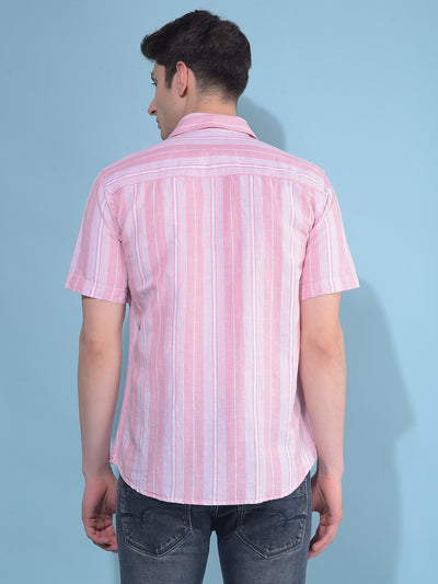 Pink Vertical Striped Linen Shirt-Men Shirts-Crimsoune Club