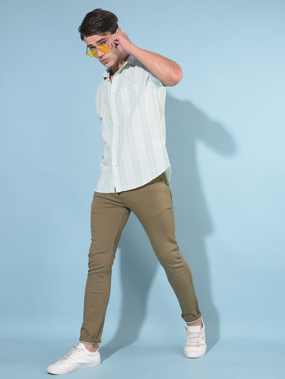Green Vertical Striped Linen Shirt-Men Shirts-Crimsoune Club