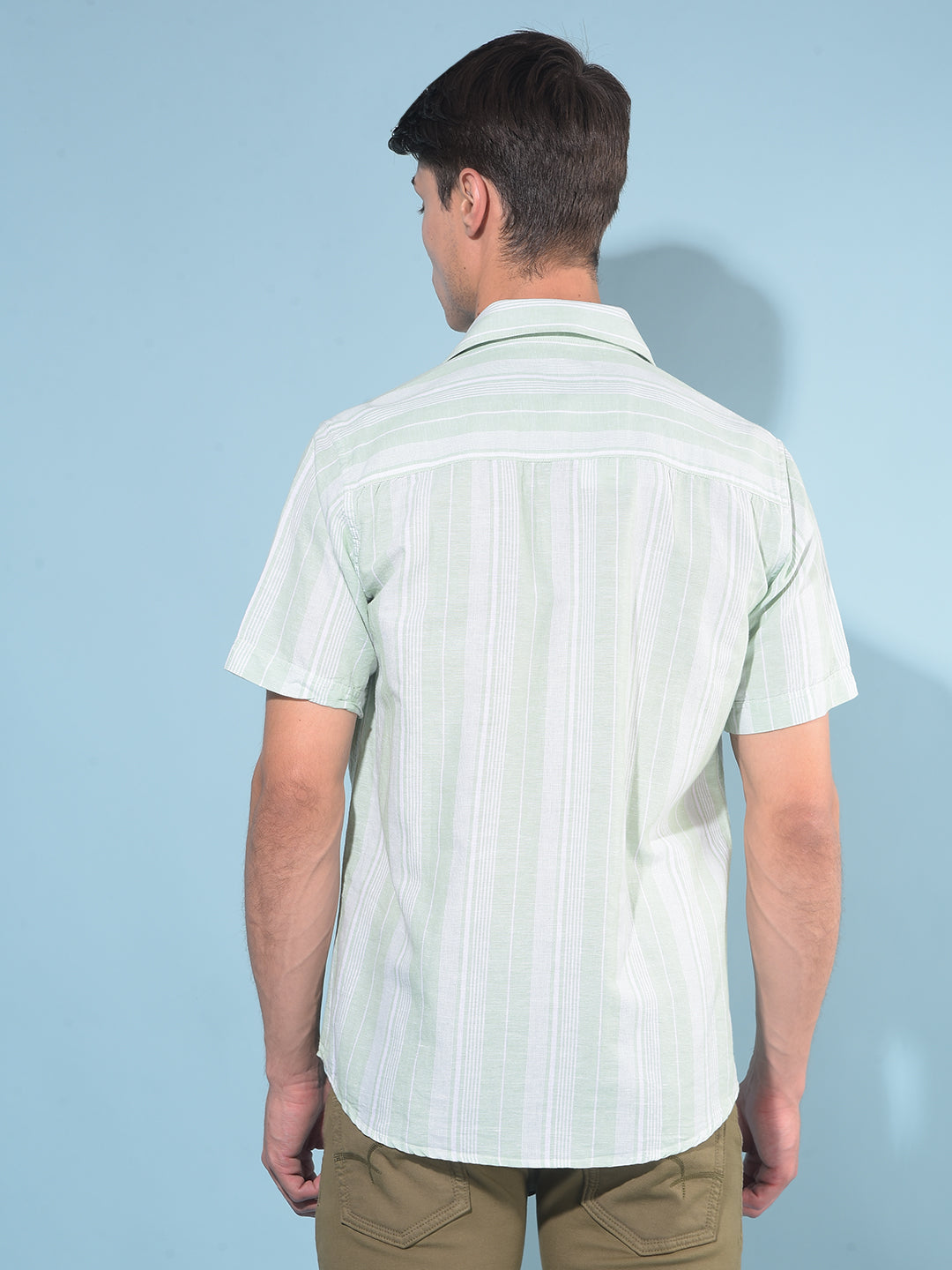 Green Vertical Striped Linen Shirt-Men Shirts-Crimsoune Club