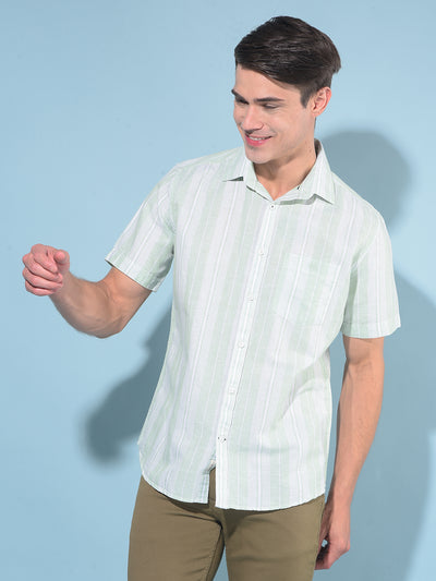 Green Vertical Striped Linen Shirt-Men Shirts-Crimsoune Club