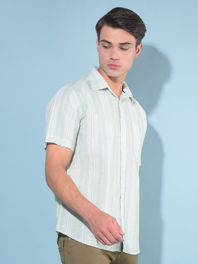 Green Vertical Striped Linen Shirt-Men Shirts-Crimsoune Club