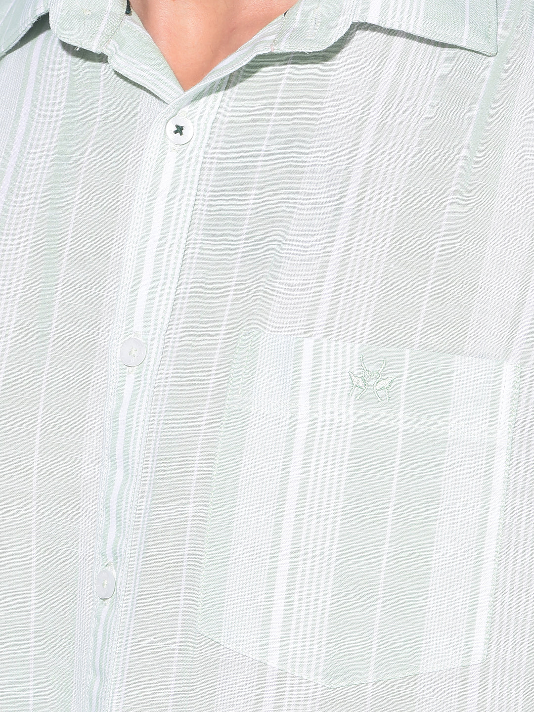 Green Vertical Striped Linen Shirt-Men Shirts-Crimsoune Club