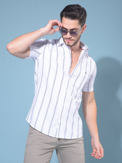 White Vertical Striped 100% Cotton Shirt-Men Shirts-Crimsoune Club