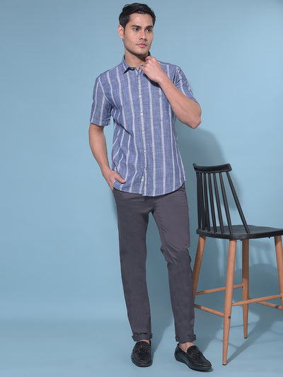 Grey Vertical Striped 100% Cotton Shirt-Men Shirts-Crimsoune Club