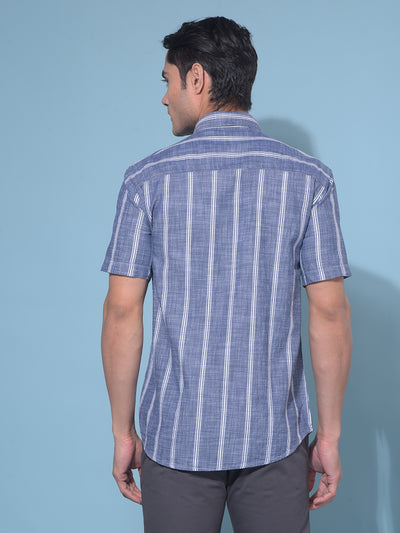 Grey Vertical Striped 100% Cotton Shirt-Men Shirts-Crimsoune Club