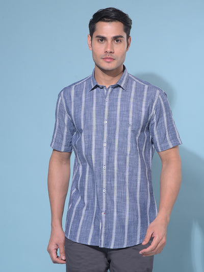 Grey Vertical Striped 100% Cotton Shirt-Men Shirts-Crimsoune Club
