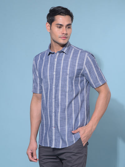 Grey Vertical Striped 100% Cotton Shirt-Men Shirts-Crimsoune Club