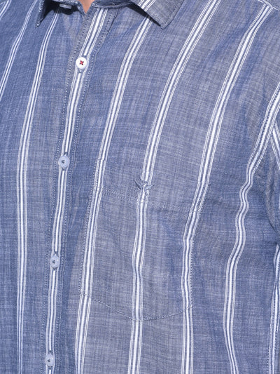 Grey Vertical Striped 100% Cotton Shirt-Men Shirts-Crimsoune Club