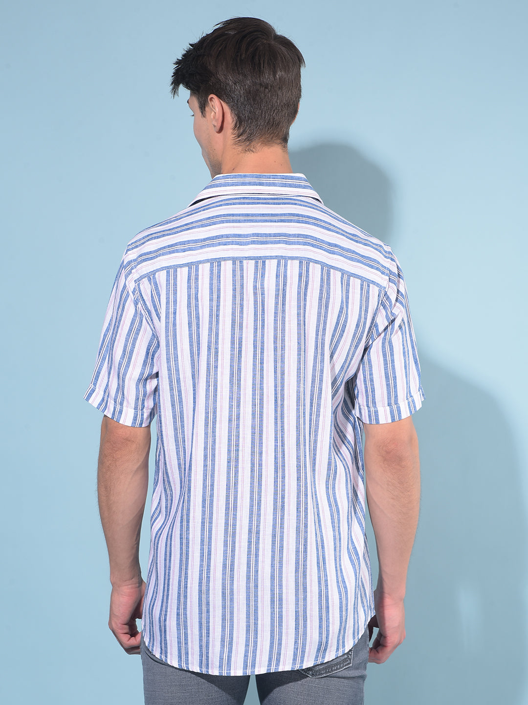 Blue Vertical Striped Linen Shirt-Men Shirts-Crimsoune Club