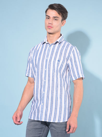 Blue Vertical Striped Linen Shirt-Men Shirts-Crimsoune Club