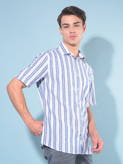 Blue Vertical Striped Linen Shirt-Men Shirts-Crimsoune Club