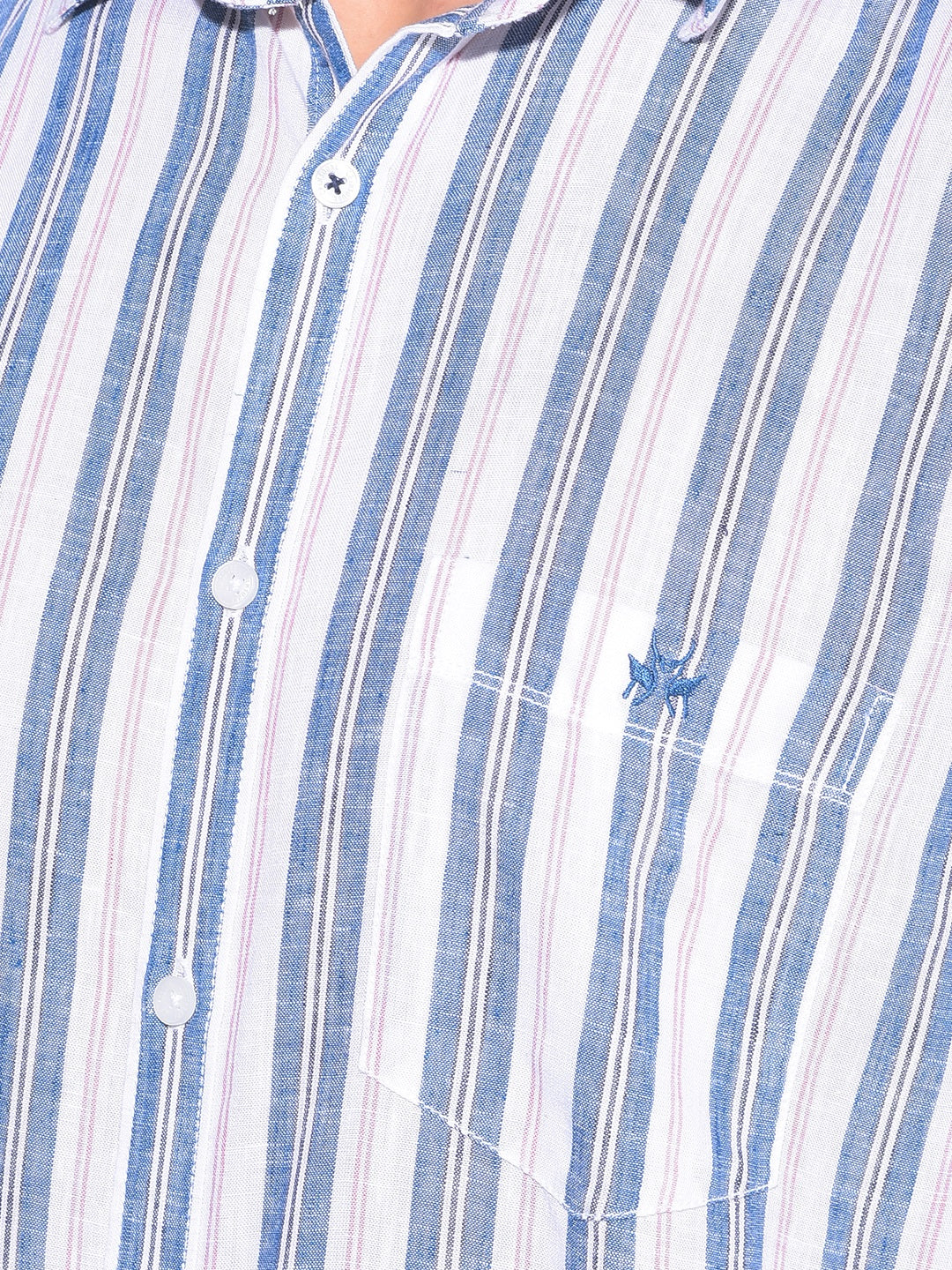 Blue Vertical Striped Linen Shirt-Men Shirts-Crimsoune Club