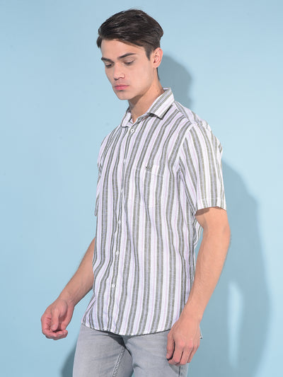 Olive Vertical Striped Linen Shirt-Men Shirts-Crimsoune Club