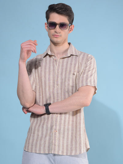 Brown Vertical Striped Linen Shirt-Men Shirts-Crimsoune Club