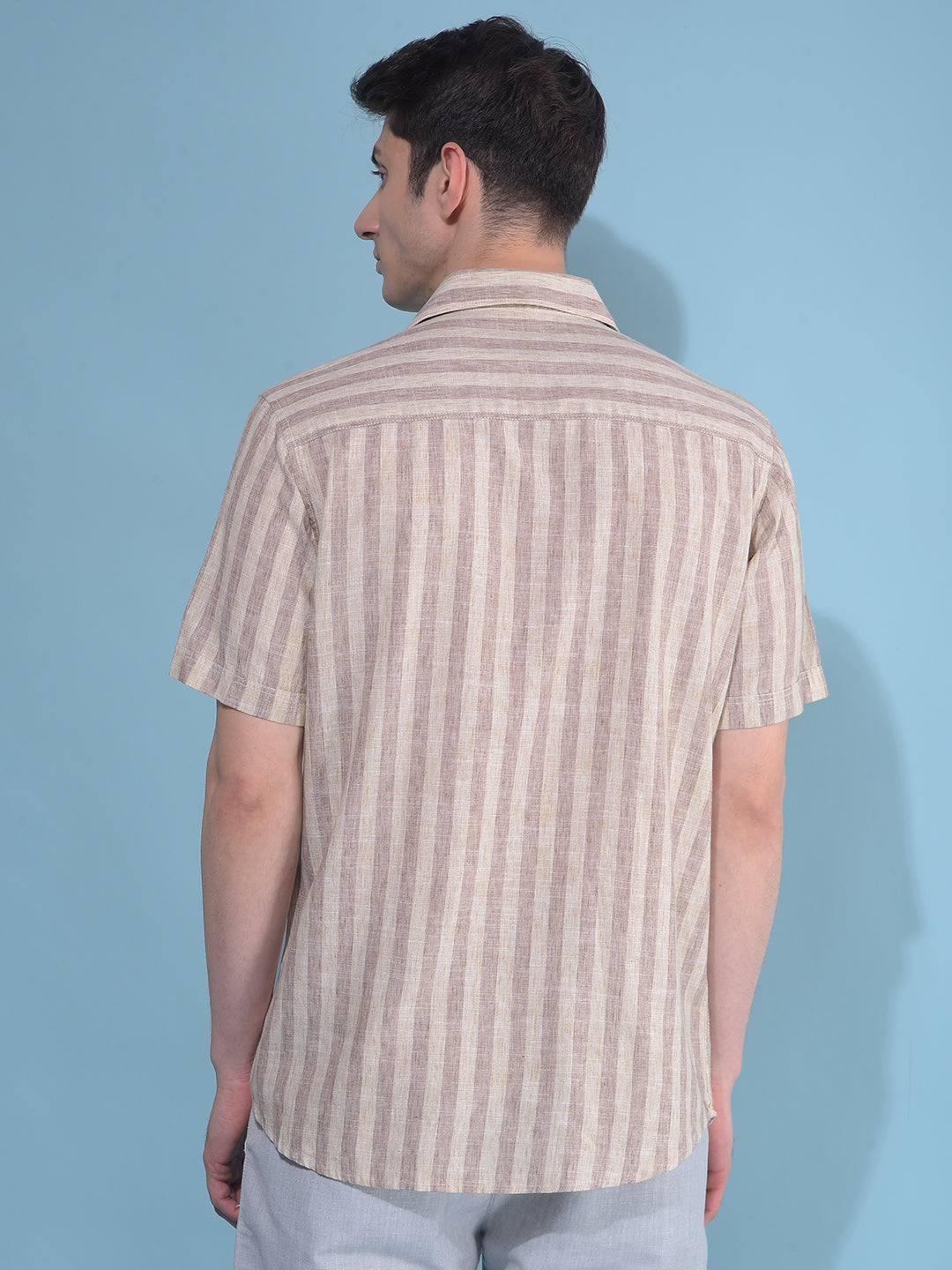 Brown Vertical Striped Linen Shirt-Men Shirts-Crimsoune Club
