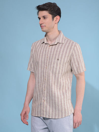 Brown Vertical Striped Linen Shirt-Men Shirts-Crimsoune Club