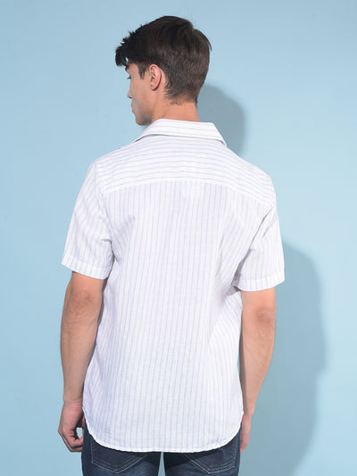 White Vertical Striped Linen Shirt-Men Shirts-Crimsoune Club