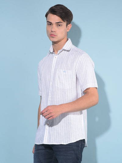 White Vertical Striped Linen Shirt-Men Shirts-Crimsoune Club