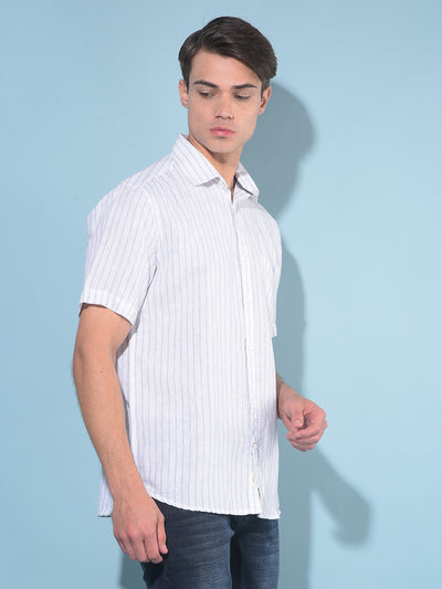 White Vertical Striped Linen Shirt-Men Shirts-Crimsoune Club