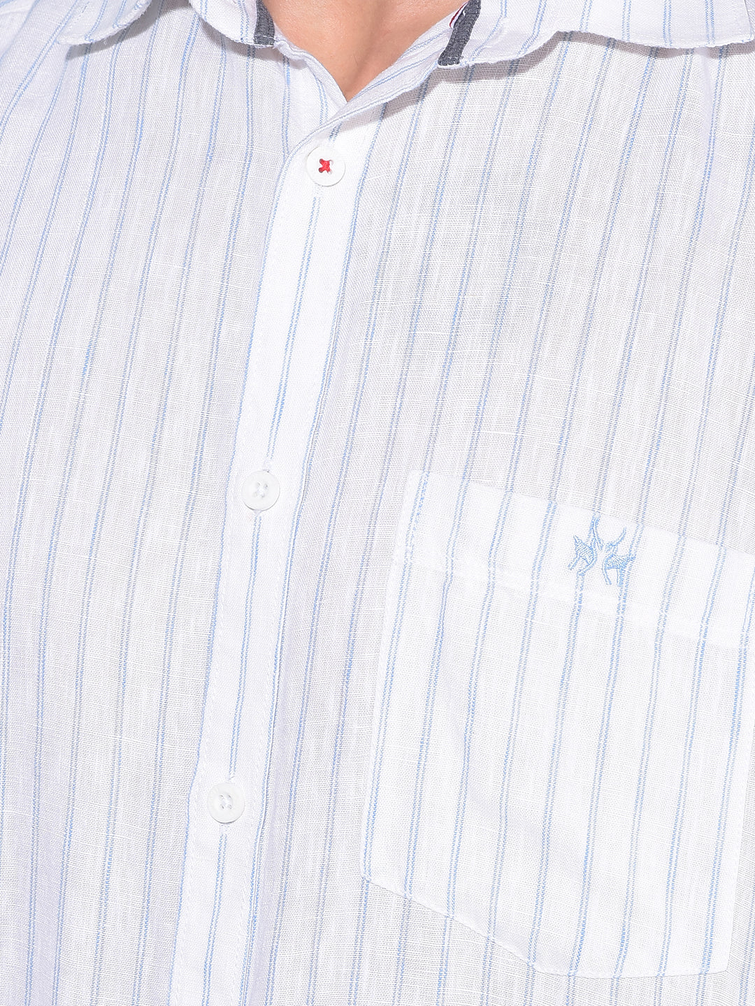 White Vertical Striped Linen Shirt-Men Shirts-Crimsoune Club