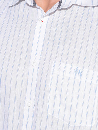 White Vertical Striped Linen Shirt-Men Shirts-Crimsoune Club