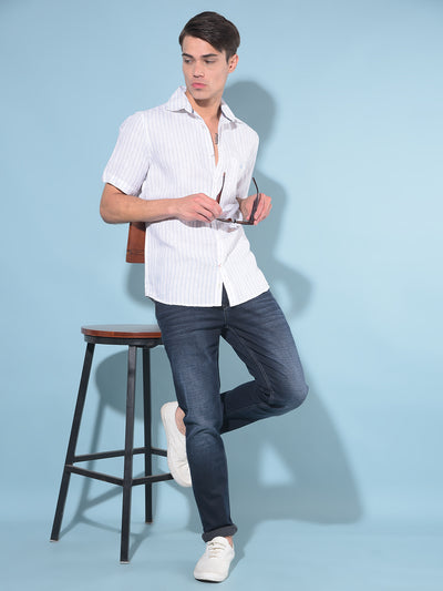 White Vertical Striped Linen Shirt-Men Shirts-Crimsoune Club